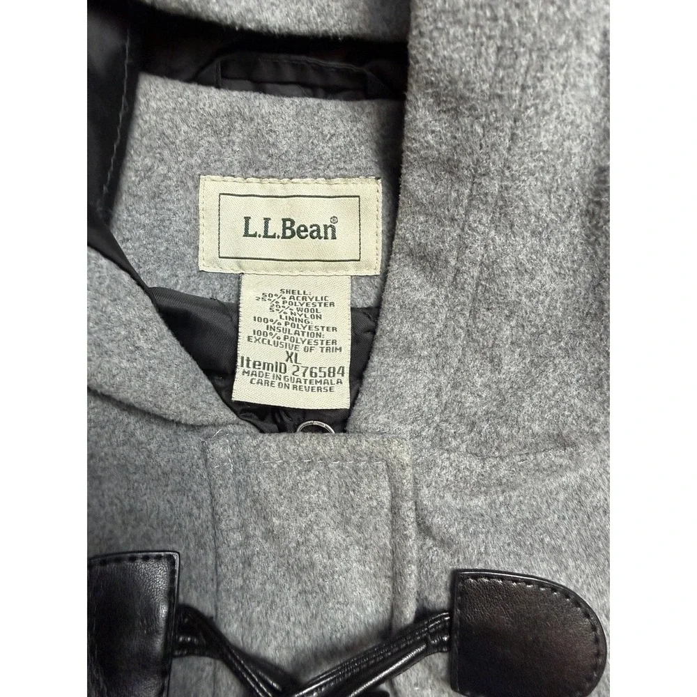 LL Bean Maine Womens Coat XL Gray Wool Blend Toggle Button Duffle